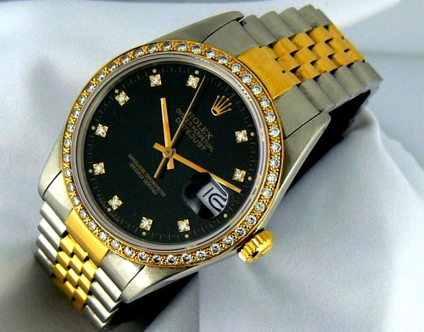 Rolex Datejust 2t Diamond Bezel Black Dial