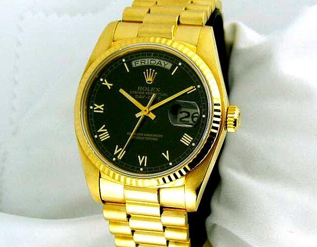 Rolex Day-Date YG/YG Black Dial 