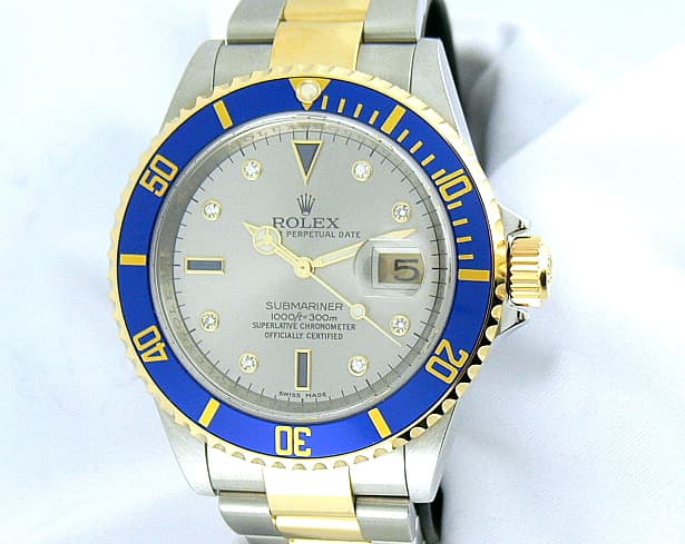 Rolex Submariner 2T Blue Bezel/Silver Serti Dial with Diamonds