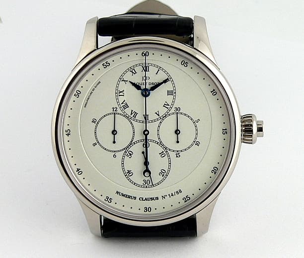 Jaquet Droz La Chaux-de-Fonds 1738 
Chrono Monopoussoir Email WG