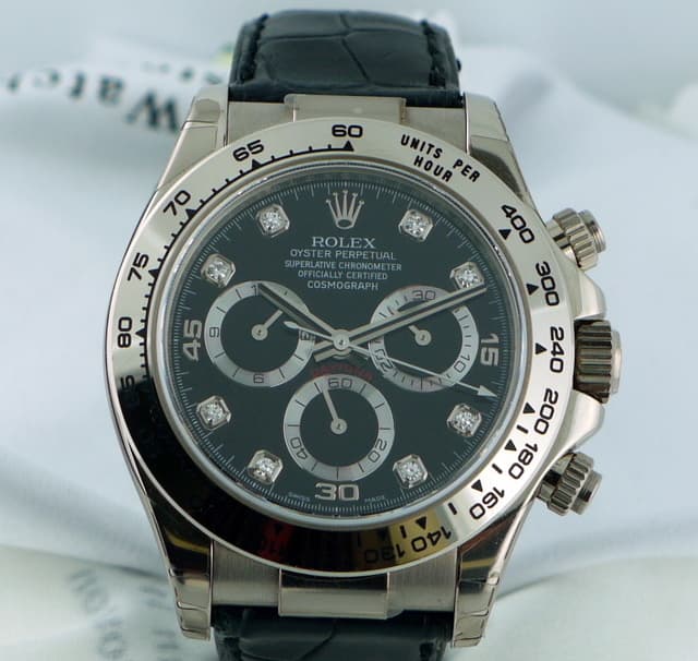 Rolex Daytona WG Strap/ Black Diamond dial