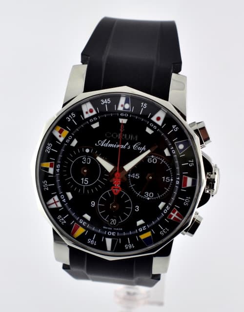 Corum Admiral's Cup Chronograph Black Dial SS Rubber Strap