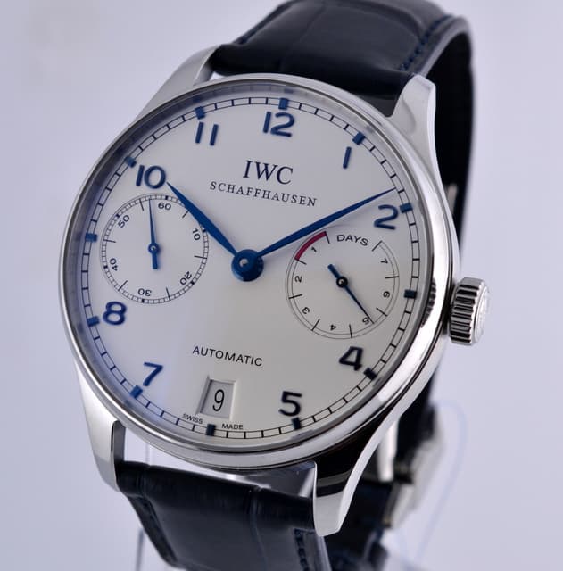IWC Portugieser 7 Day SS White Dial / Blue Indicators NEW
