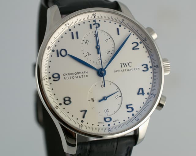 IWC Portugieser Chronograph SS Silver Dial Blue Hands