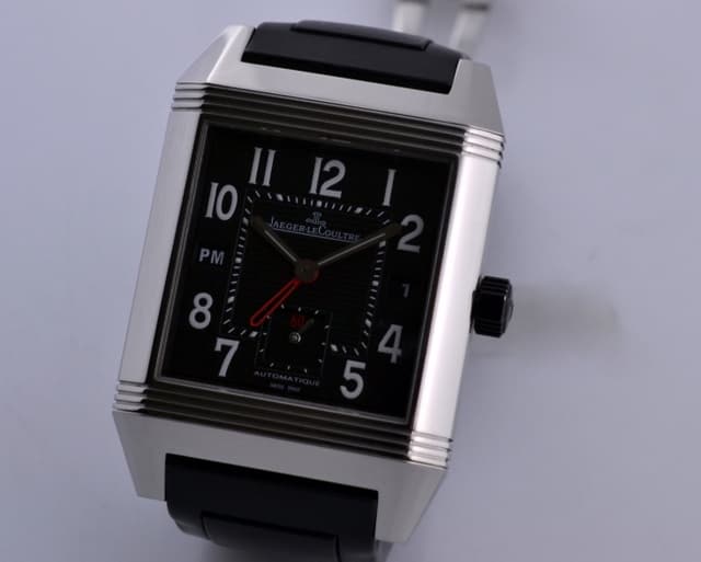 Jaeger LeCoultre Reverso Squadra Hometime SS / Rubber Black Dial