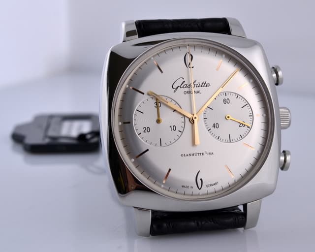 Glashutte Original Senator Sixties Square Chronograph SS Silver Dial