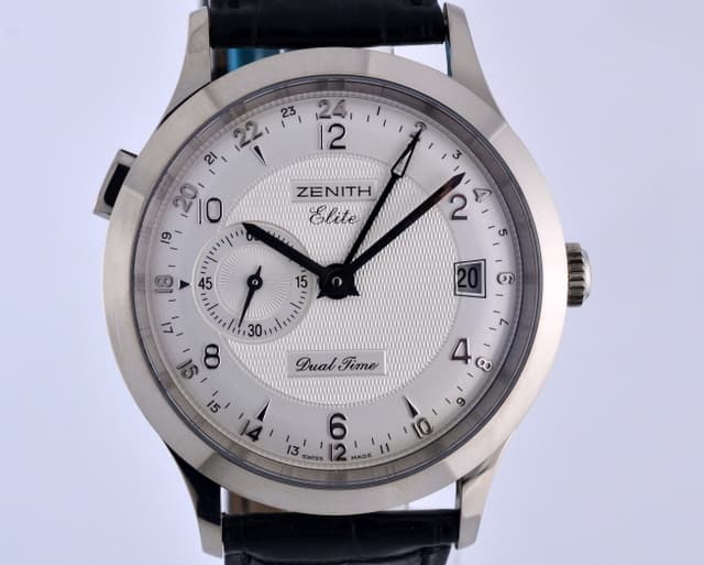 Zenith Elite Dual Time
18K White Gold Silver Dial 39MM