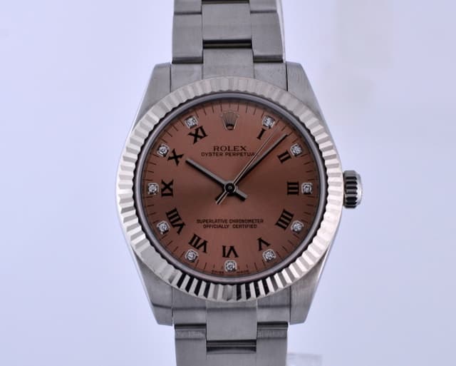 Rolex Oyster Perpetual No-Date SS/SS Pink Dial Diamond Dial Z Series (2006.5)
