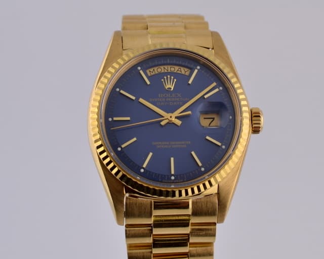 Rolex Day-Date President 18K Yellow Gold Blue Dial Acrylic Crystal 1971