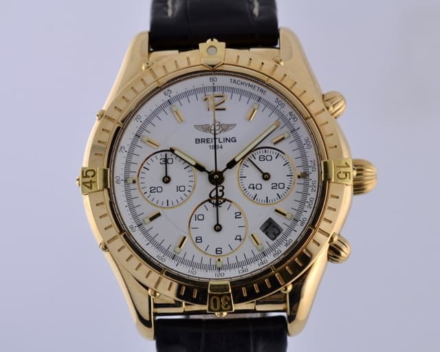 Breitling Chronomat Cockpit 18K Yellow Gold Chronograph White Dial 37MM 