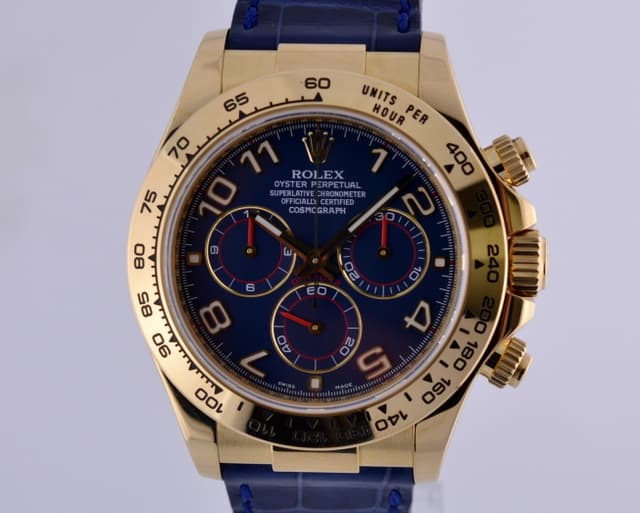 Rolex Daytona 18K Yellow Gold 
Blue Dial / Blue Strap
V Series (2010) 40MM