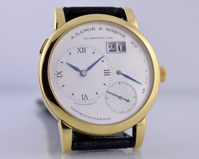 A. Lange and Sohne Lange 1 18K Yellow Gold Blue Hands Silver Dial 38.5MM