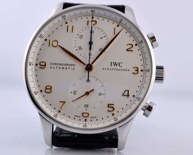 IWC Portuguese Chronograph SS White Dial Gold Numerals 40MM
