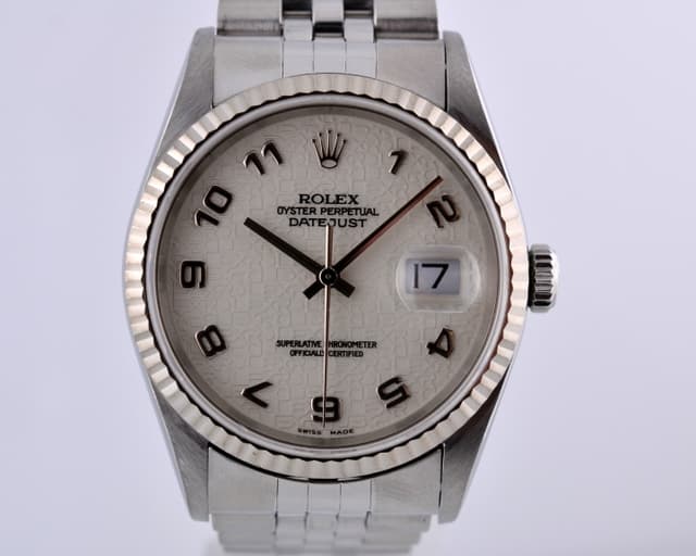 Rolex Datejust White Arabic Dial Jubilee Bracelet T Series (1996) 36MM