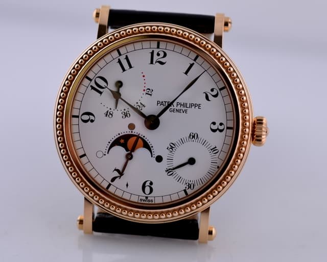 Patek Philippe Moonphase Power Reserve 18K Rose Gold Hobnail Bezel 36MM