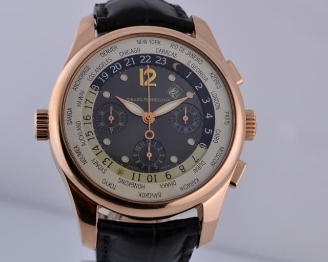 Girard Perregaux World Time WW.TC 18K Rose Gold Chronograph 43MM 