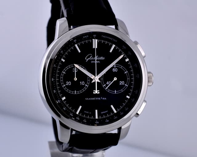 Glashutte Original Senator Chronograph XL SS Black Dial 44MM