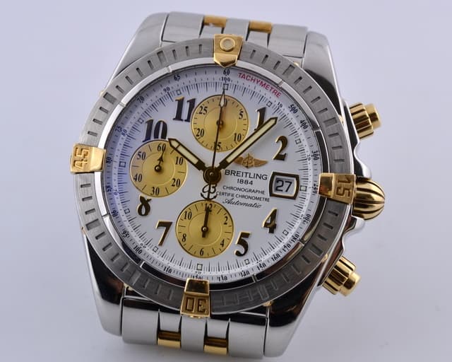 Breitling Chronomat Evolution 18K Yellow Gold / SS White Dial Arabic 44MM