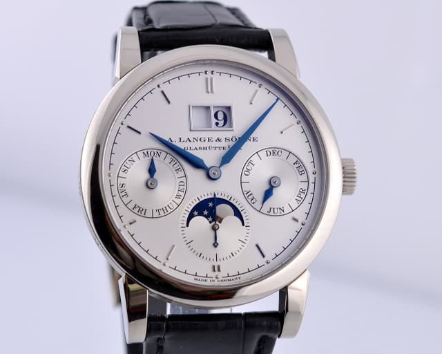 A. Lange and Sohne Saxonia Annual Calendar 18 White Gold Silver Dial 38.5MM