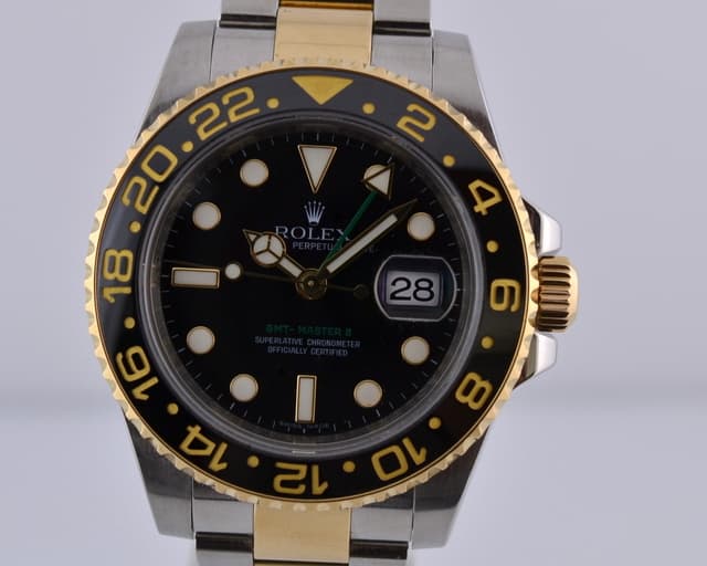 Rolex GMT Master II SS / 18K Yellow Gold Black Dial Ceramic M Series (2007)
