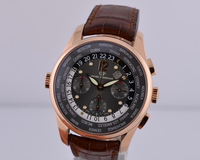 Girard Perregaux World Time WW.TC Latin America 18K Rose Gold Chronograph Grey Dial 43MM 