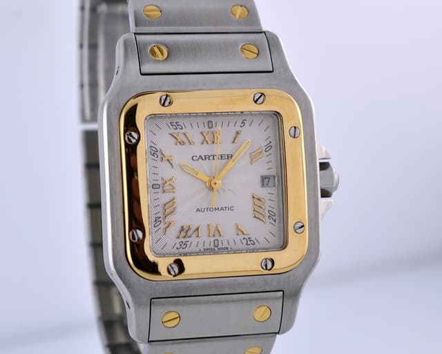 Cartier Santos Mid Size Square  SS / 18K Automatic Silver Dial 