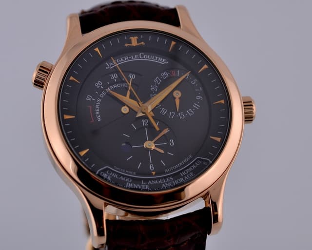 Jaeger LeCoultre Master Geographic 18K Rose Gold Black Dial 38MM