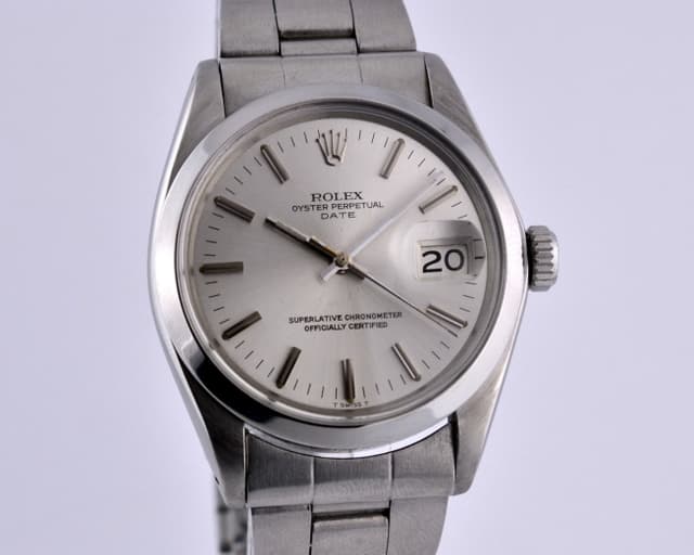 Rolex Oyster Perpetual Date Silver Stick SS/SS Automatic Circa 1972 35MM