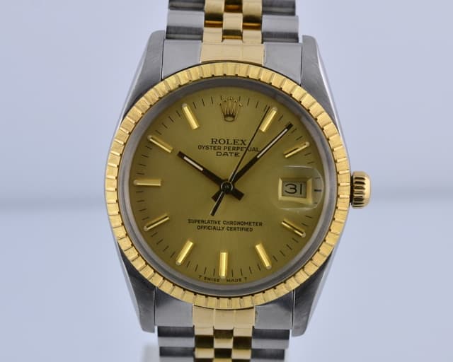 Rolex Date SS / 14K White Roman Dial Circa 1986 34MM