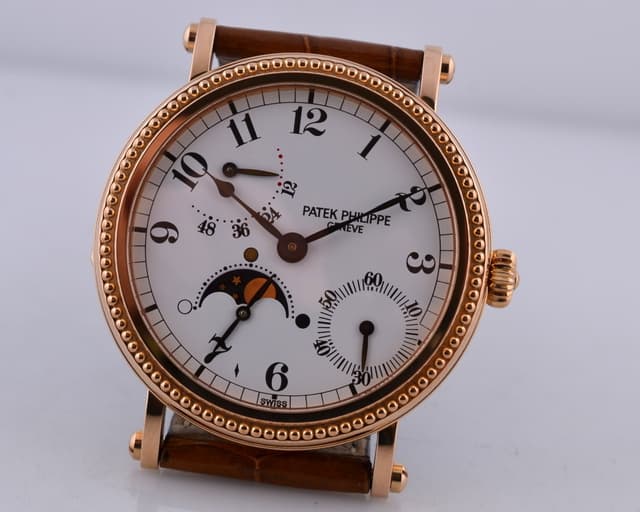 Patek Philippe Moonphase Power Reserve 18K Rose Gold Hobnail Bezel 36MM