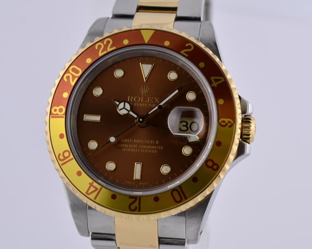Rolex GMT Master II Root Beer Dial 18K / SS Y Series (2003)
