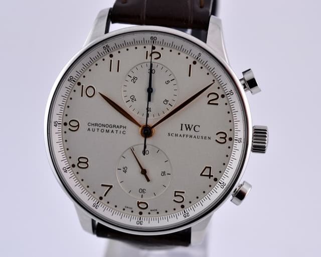 IWC Portuguese Chronograph SS Silver Dial / Gold Numerals 