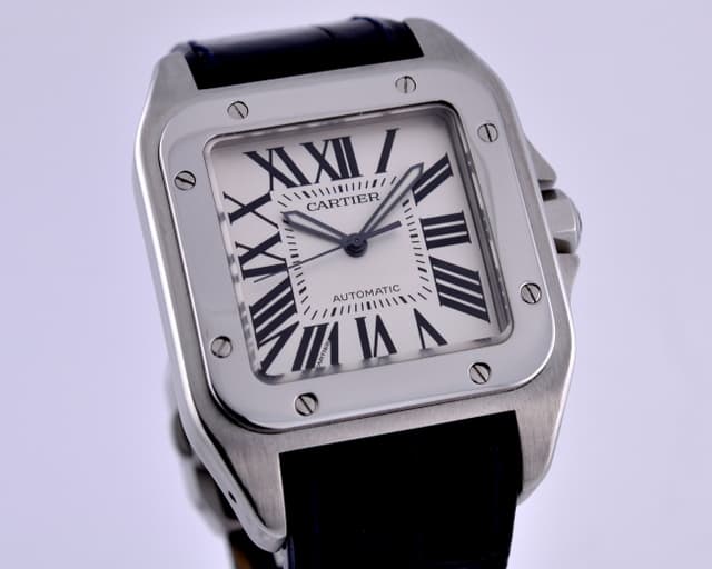 Cartier Santos 100 SS XL Automatic Dark Blue Alligator
