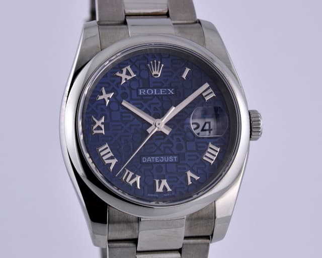Rolex Datejust Blue Jubilee Roman Dial Oyster Bracelet 37MM
