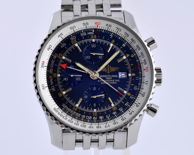 Breitling Navitimer World Chronograph GMT SS Blue Dial