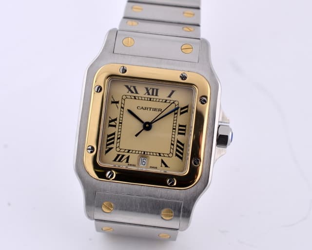 Cartier Santos SS / 18K Cream Dial Quartz