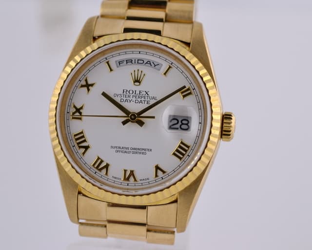 Rolex Day-Date President 18K YG White Dial Roman 