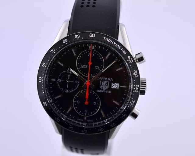 TAG Heuer Carrera Chronograph SS / Rubber Black Dial 