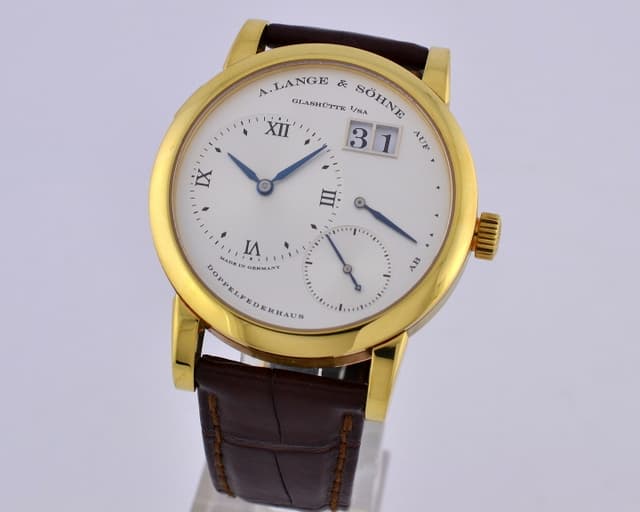 A. Lange and Sohne Lange 1 18K YG Blue Hands Silver Dial 