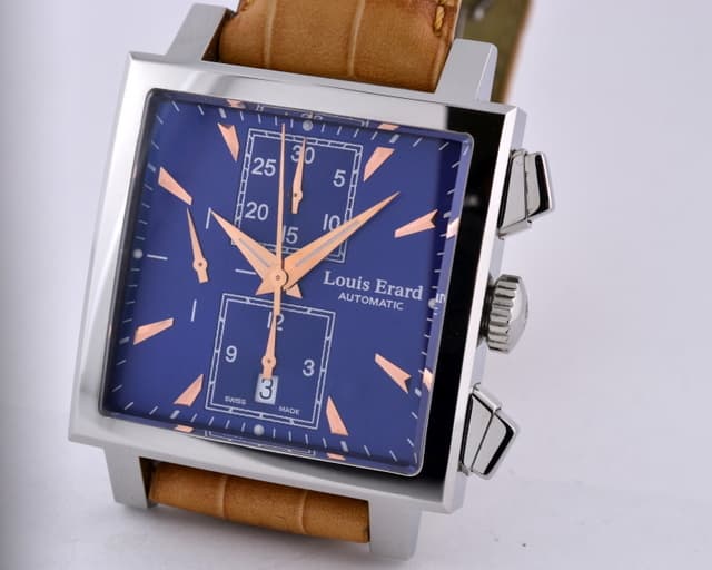 Louis Erard Carree Chronograph SS Blue Dial