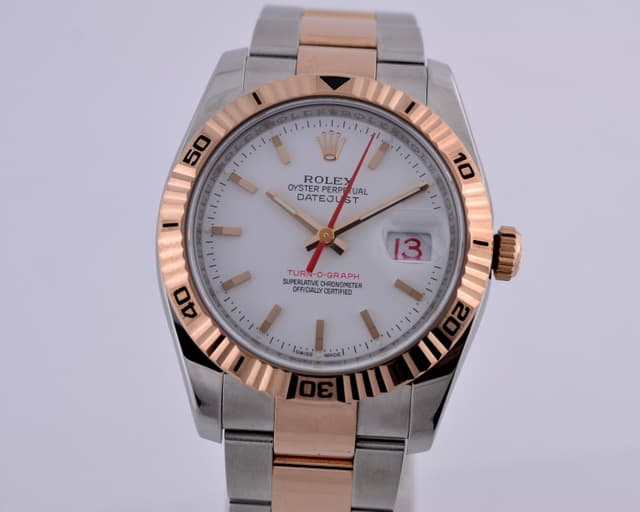 Rolex Datejust Turn-O-Graph SS / 18K RG White Dial
