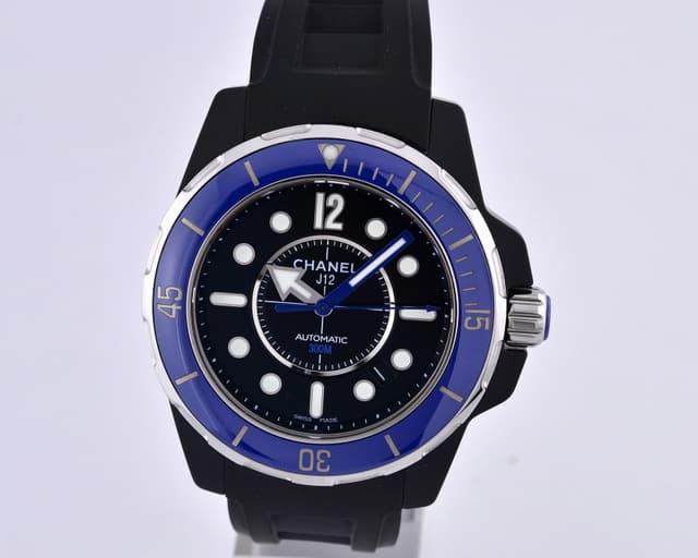 Chanel J12 Ceramic Marine Black Rubber / Blue Bezel