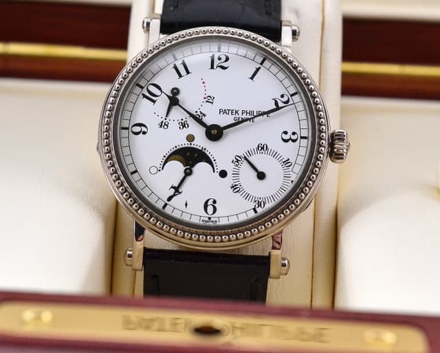 Patek Philippe Power Reserve Moon Phase Hobnail Bezel 18K WG