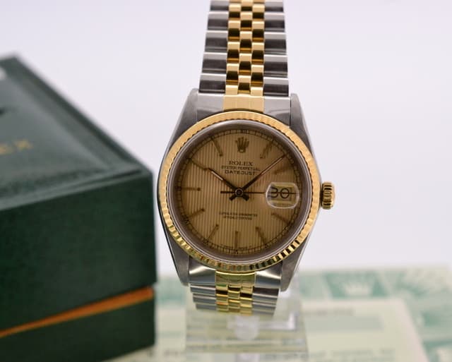 Rolex Datejust 18K / SS Champagne Tapestry 