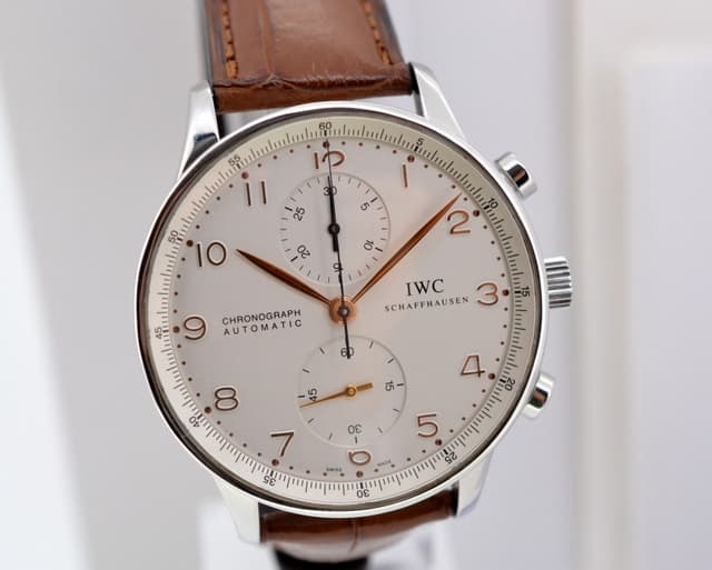IWC Portuguese Chronograph SS Silver Dial / Gold Numerals 