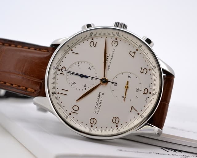 IWC Portuguese Chronograph SS Silver Dial / Gold Numerals 