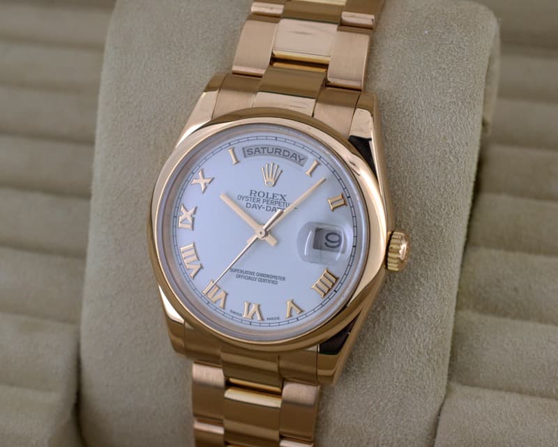 Rolex Day Date Oyster President White Roman 18K Rose Gold