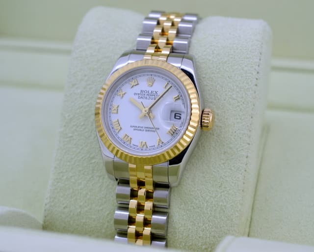 Rolex Lady Datejust 18K / SS Jubillee White Roman Dial