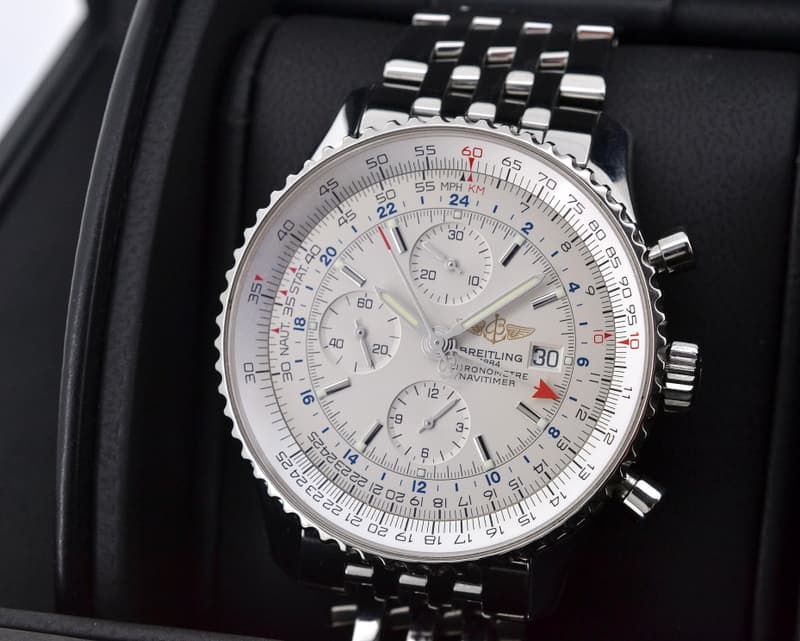 Breitling Navitimer World Chronograph Silver Dial SS / SS