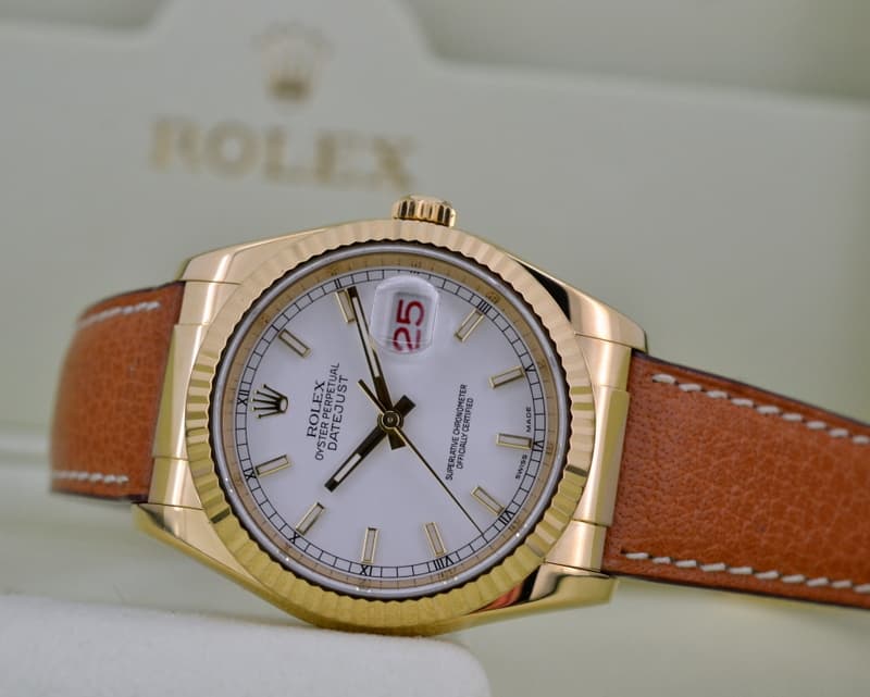 Rolex Datejust 18K Yellow Gold White Stick / Strap